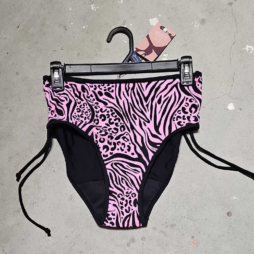 Nwt High-Waist Pink & Black Animal Print Bikini Bottoms #165